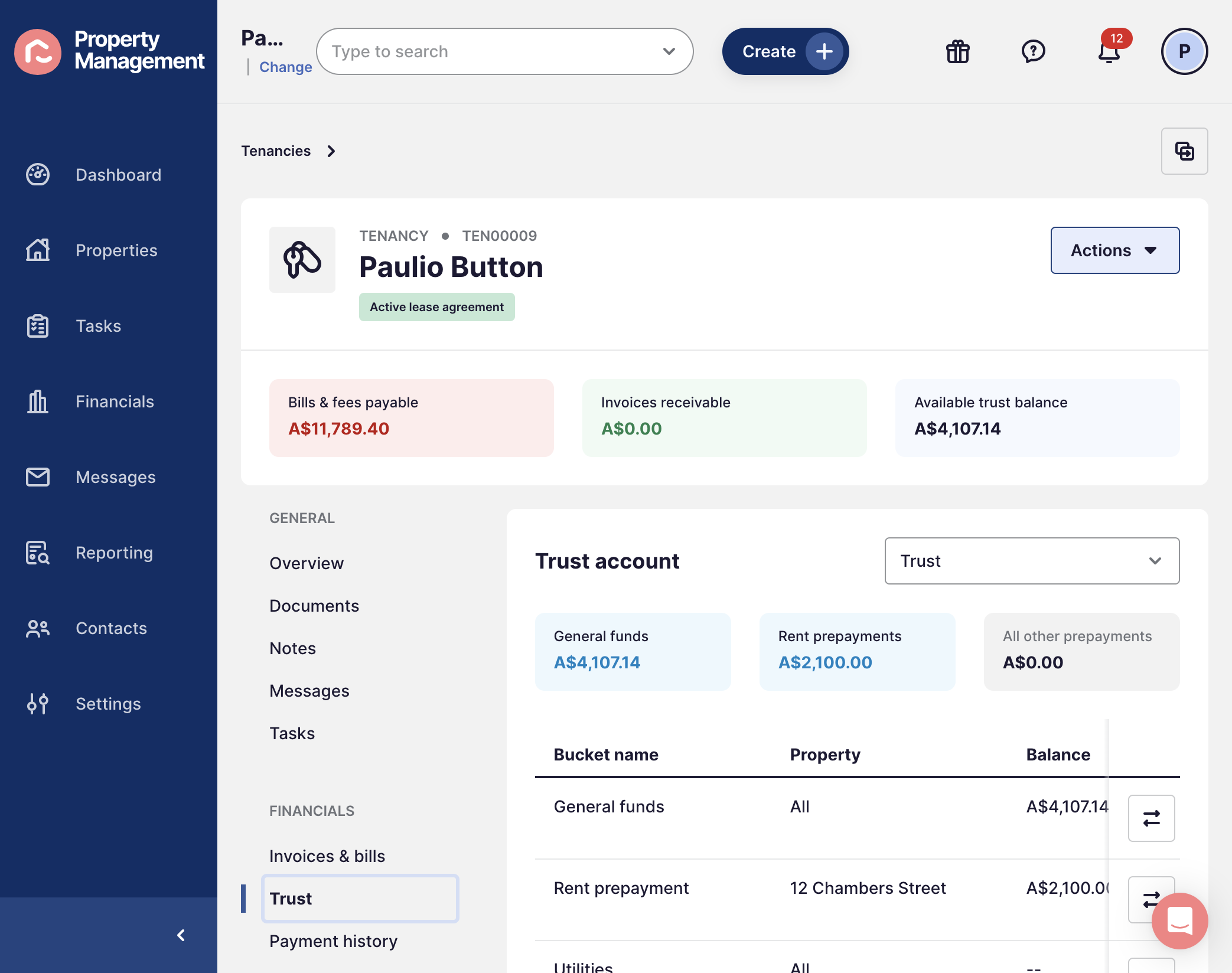 To transfer the funds, press Actions