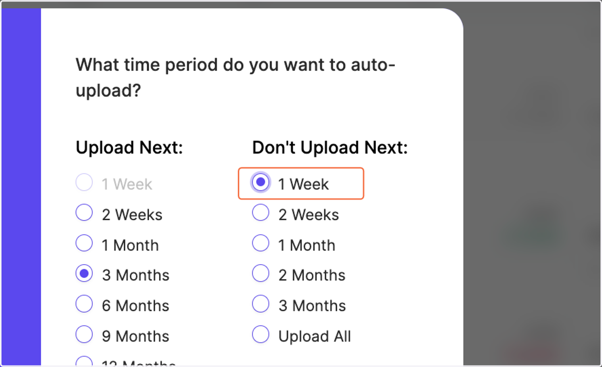 You can also include a period starting today when you want to skip auto-upload