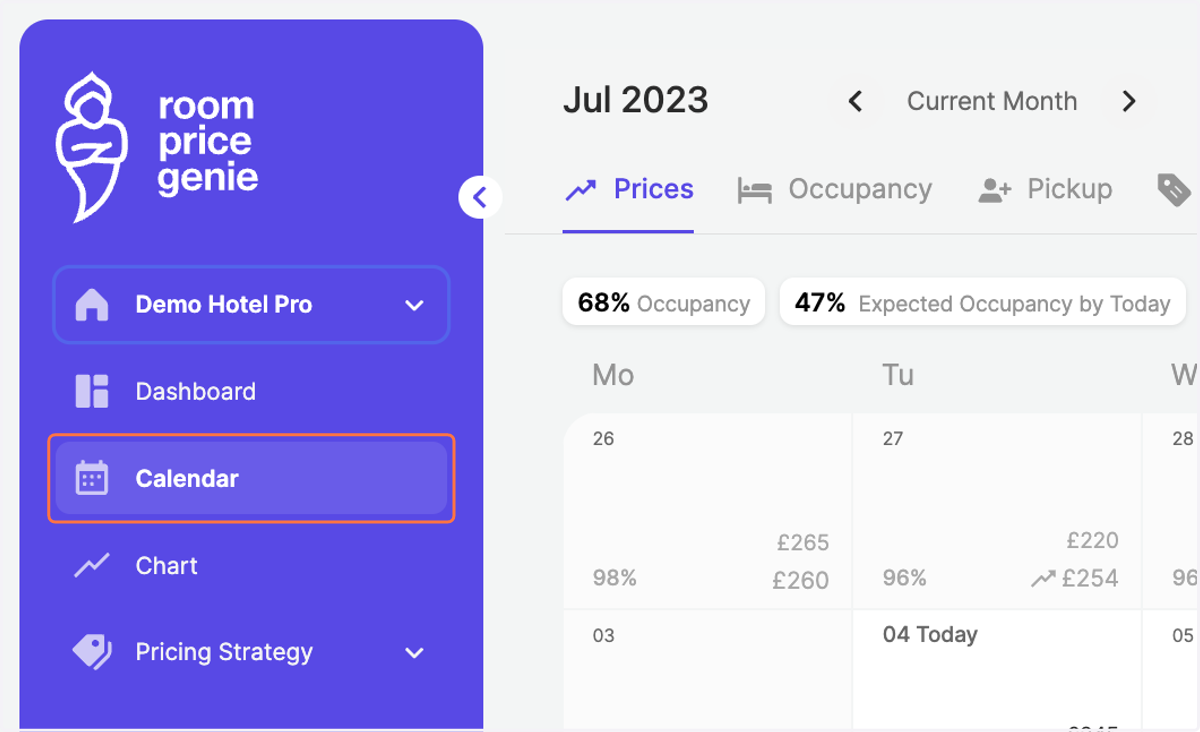Click on "Calendar" in the navigation bar