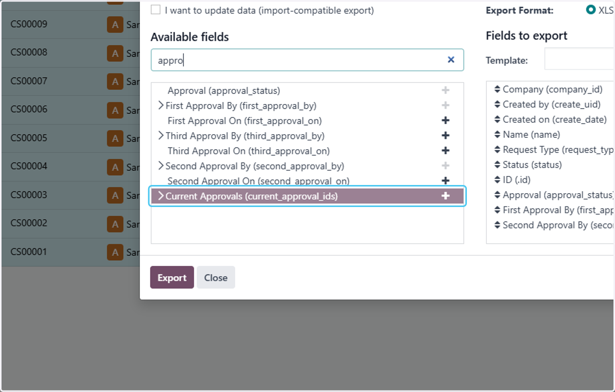 Click on Current Approvals (current_approval_ids)