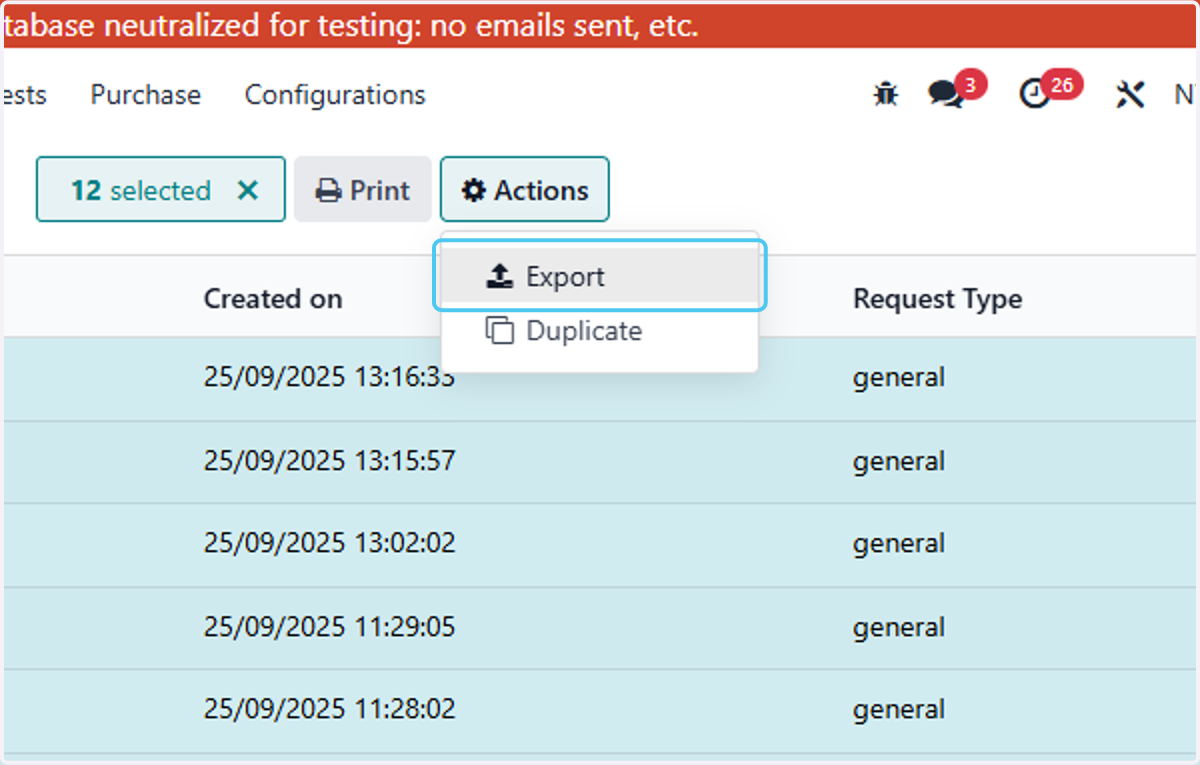 Click on Export