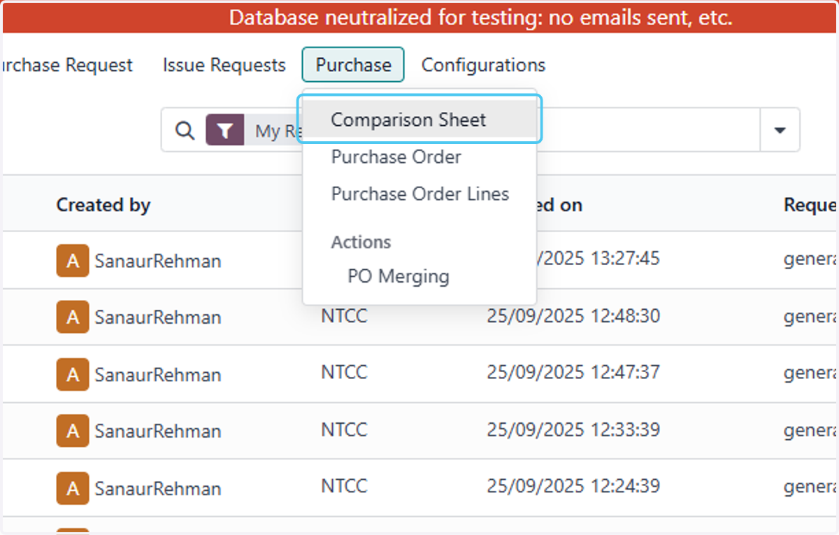 Click on Comparison Sheet