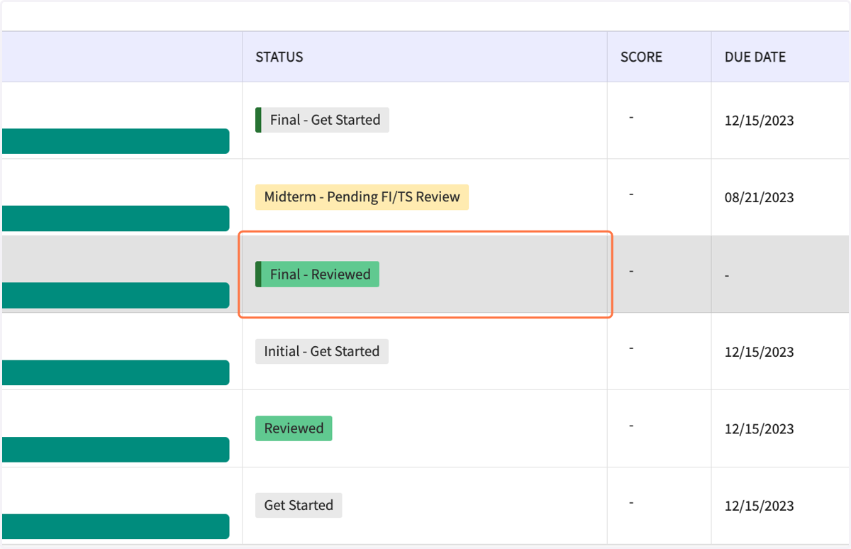 On the Learning Portfolio row, click on "Final - Reviewed."