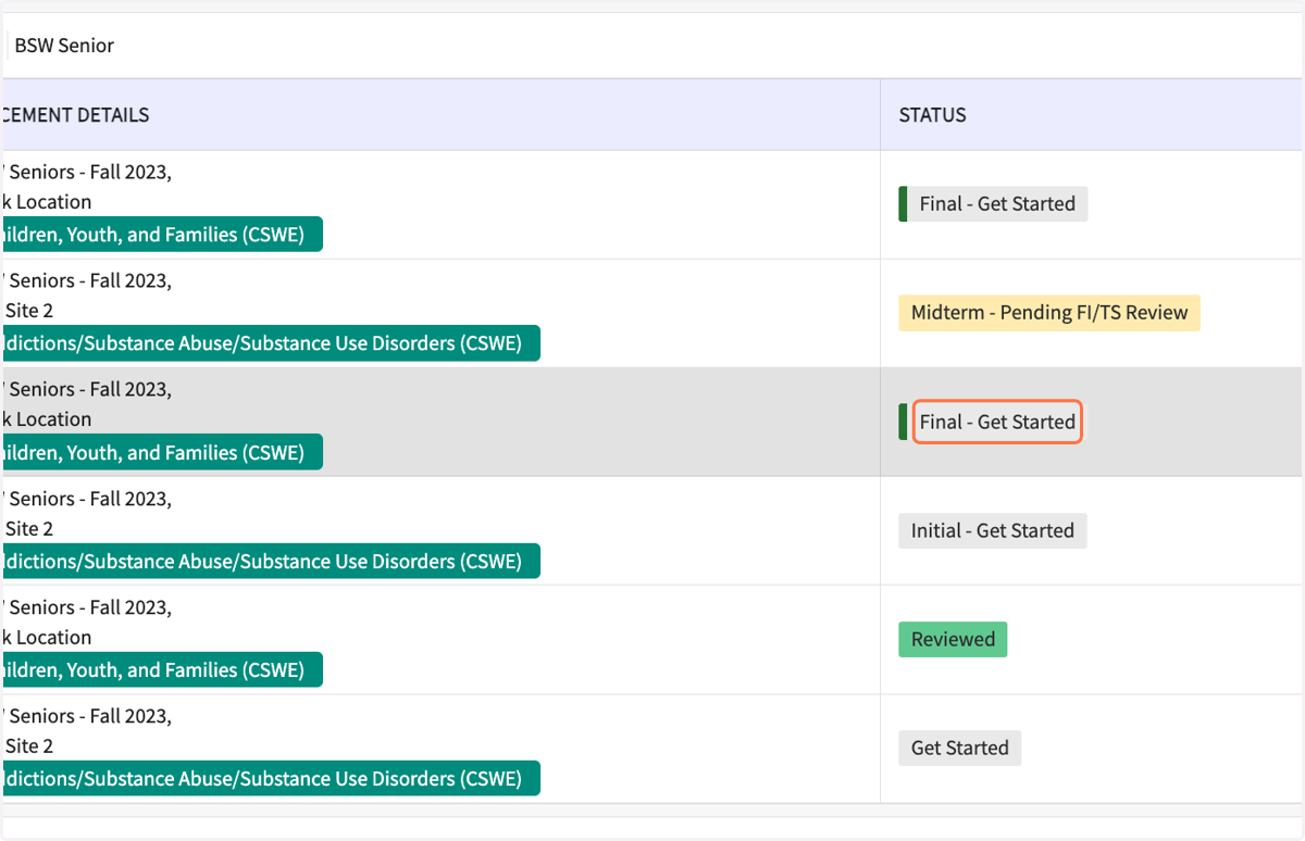 On the Learning Portfolio row, click on "Final - Get Started."