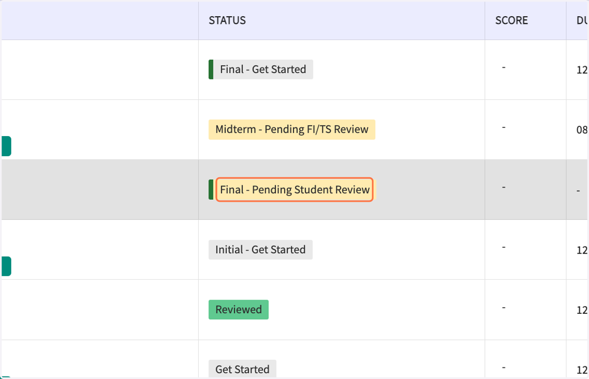 On the Activities page, on the Learning Portfolio row, click on "Final - Pending Student Review."
