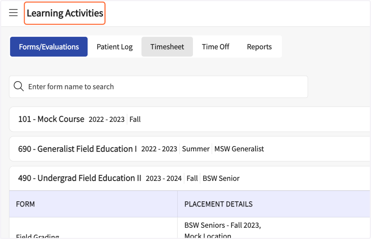 From the Dashboard, go to the Learning Activities page.