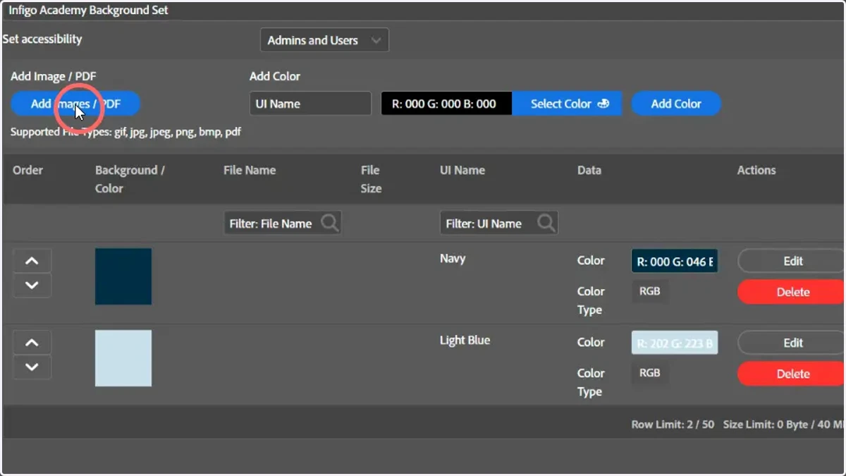 Images or PDFs can also be added as a background. To begin, click Add Images / PDF