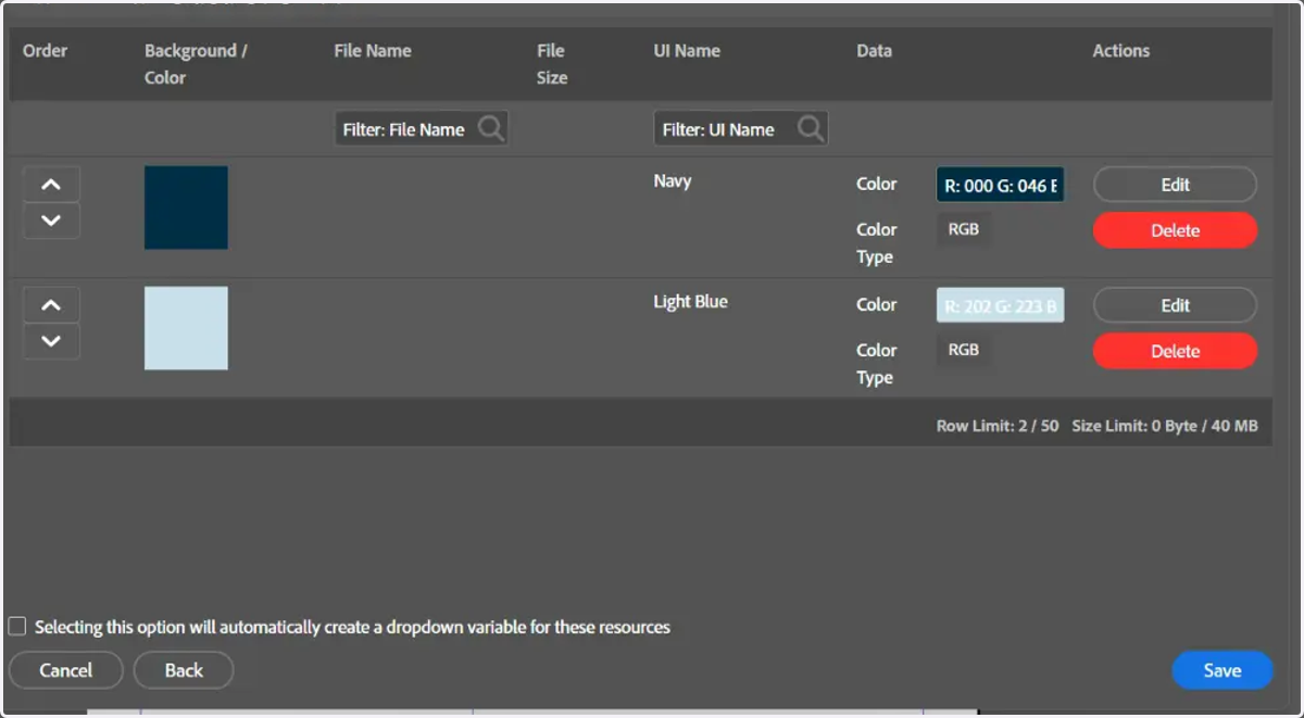 Multiple colours can be specified