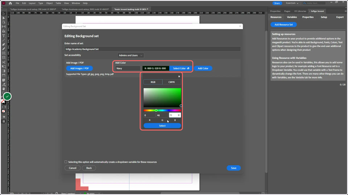 Begin specifying a colour