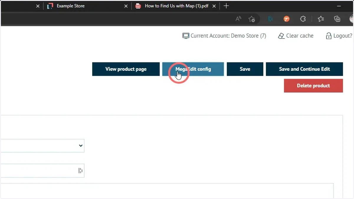 Navigate to the MegaEdit config settings of your product