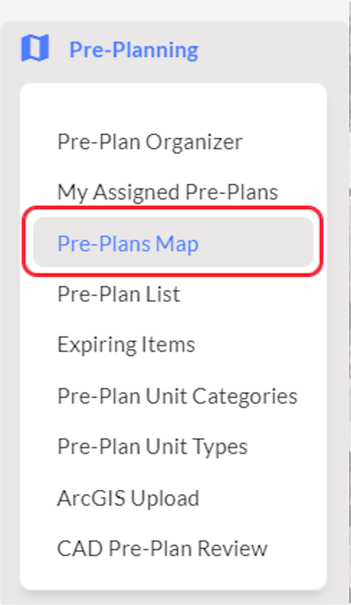 Click on Pre-Plans Map.