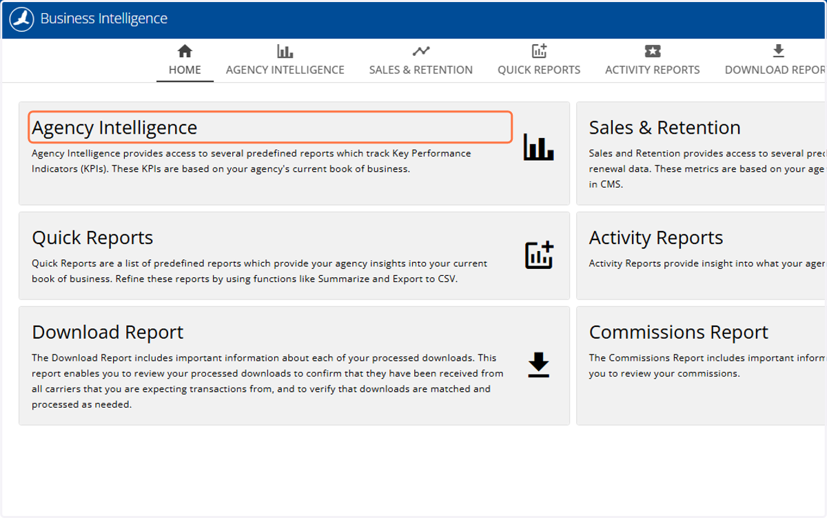 Click on Agency Intelligence