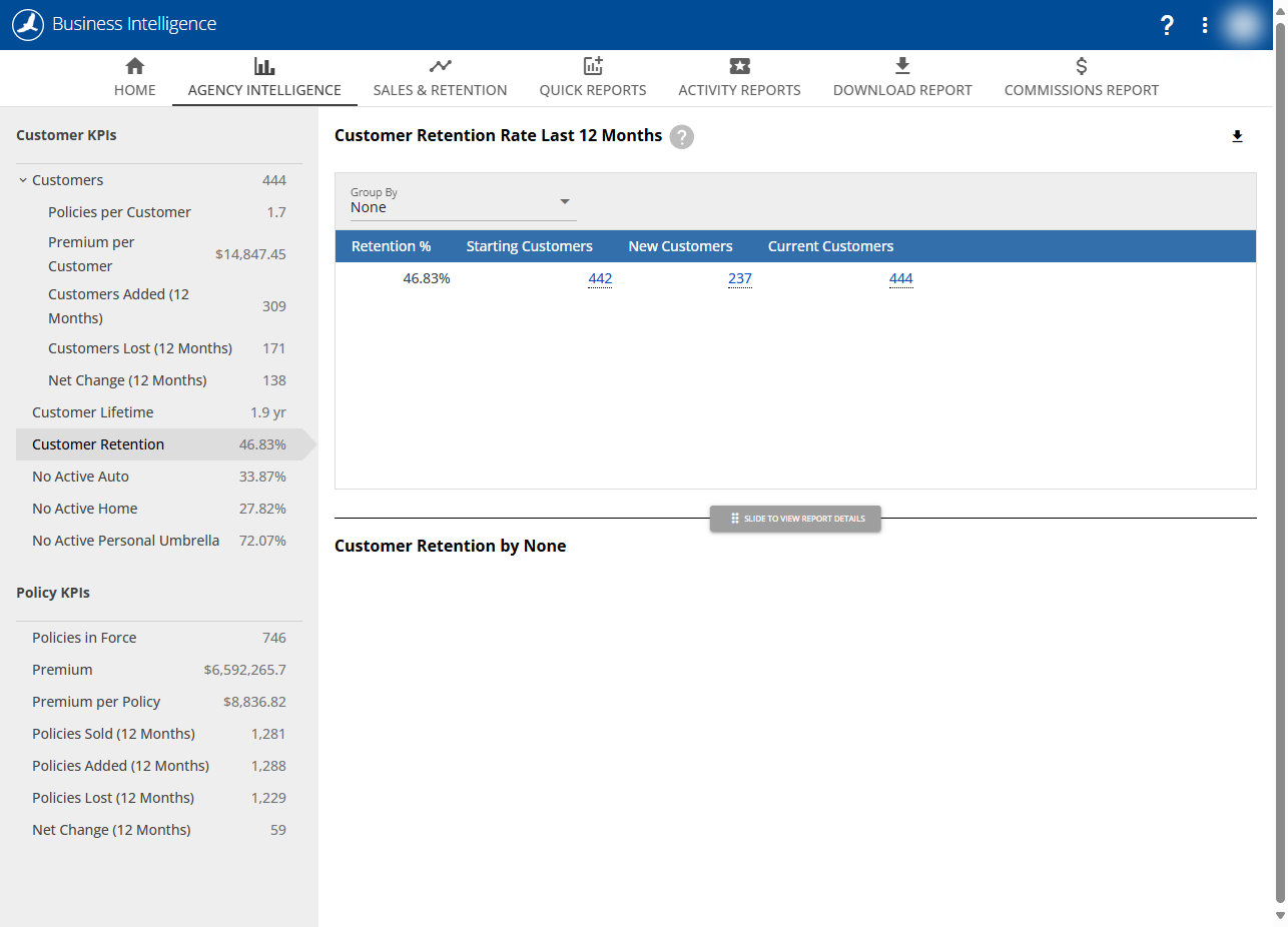 Take a full-page screenshot of the Customer Retention screen.