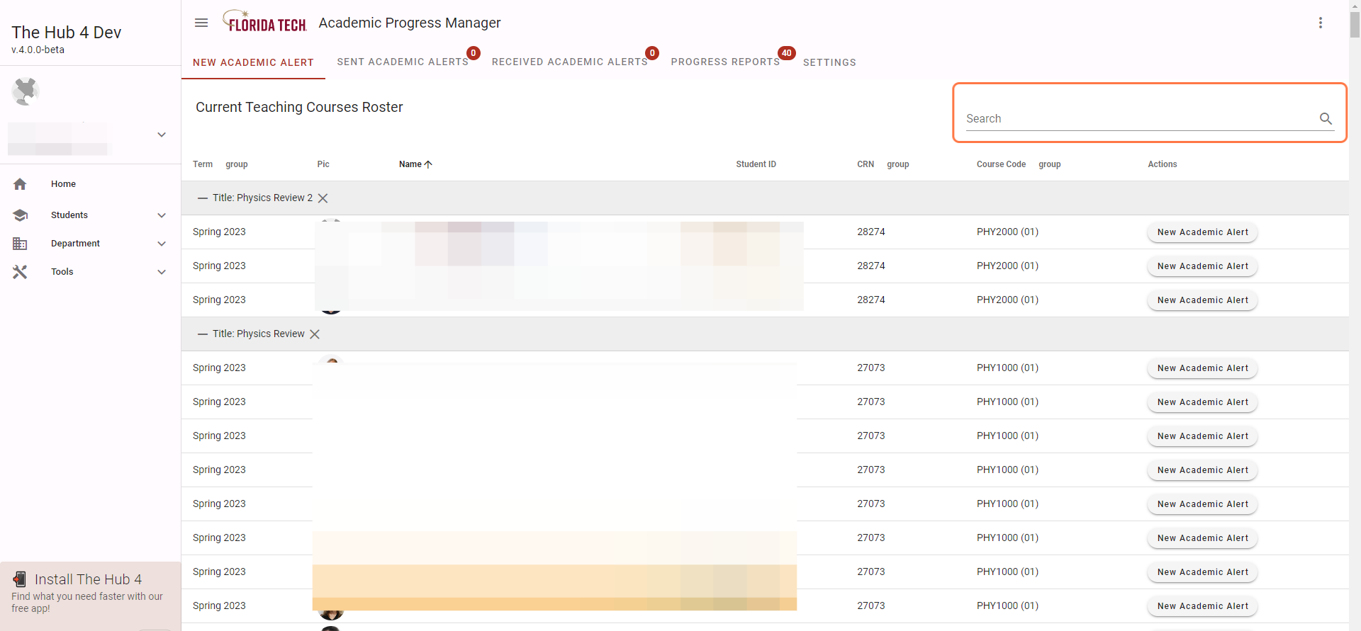 Find the student in question, or use the search function