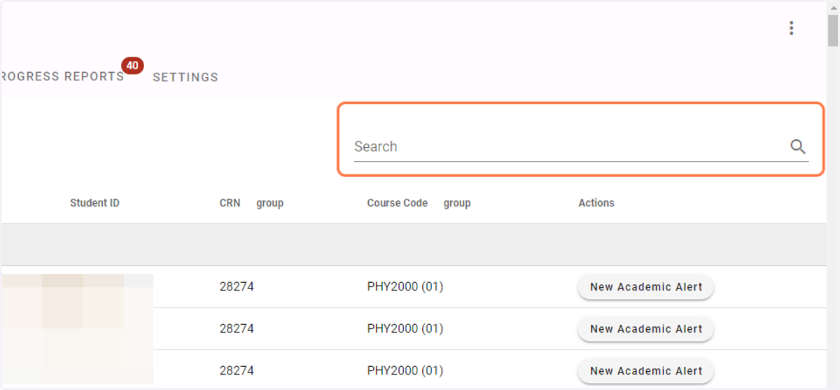 Find the student in question, or use the search function