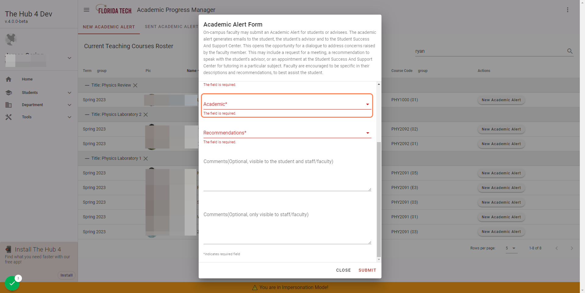 Choose on Academic* option(s)