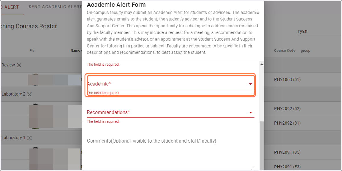 Choose on Academic* option(s)