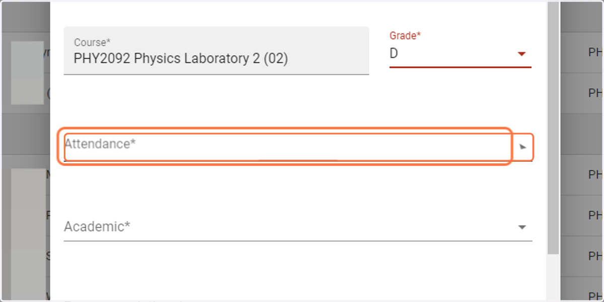 Choose on Attendance* option