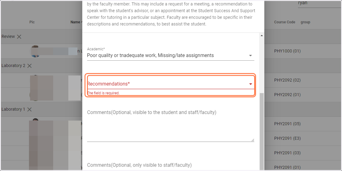 Choose a recommendation(s)