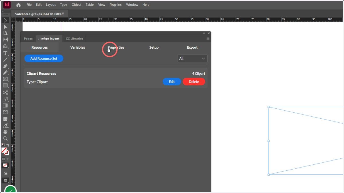 Navigate to the Properties tab in Infigo Invent