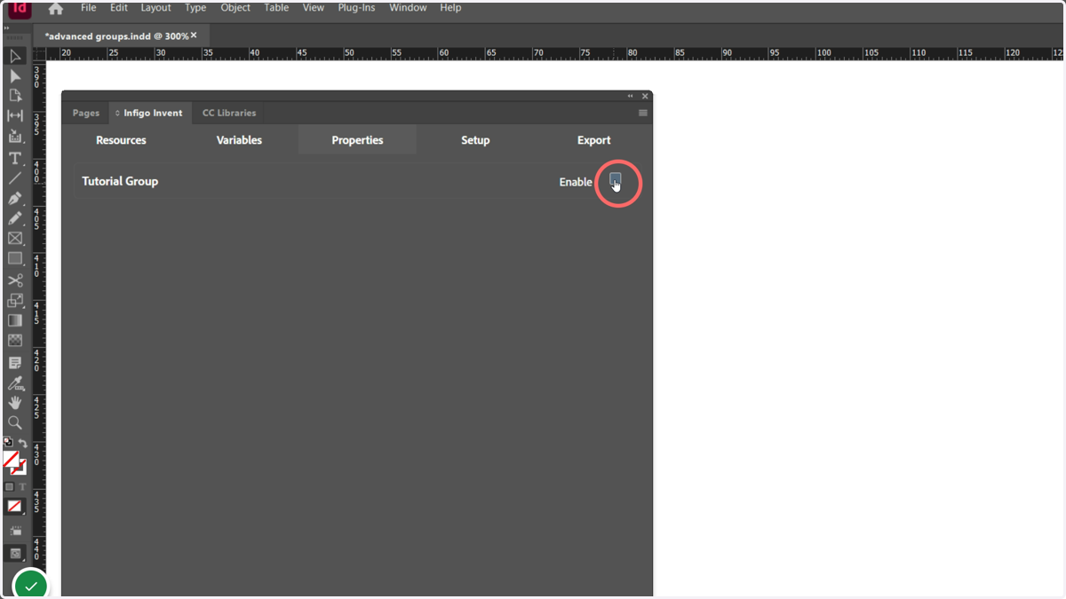 Select the newly created group and enable it within the "Properties" tab of Infigo Invent