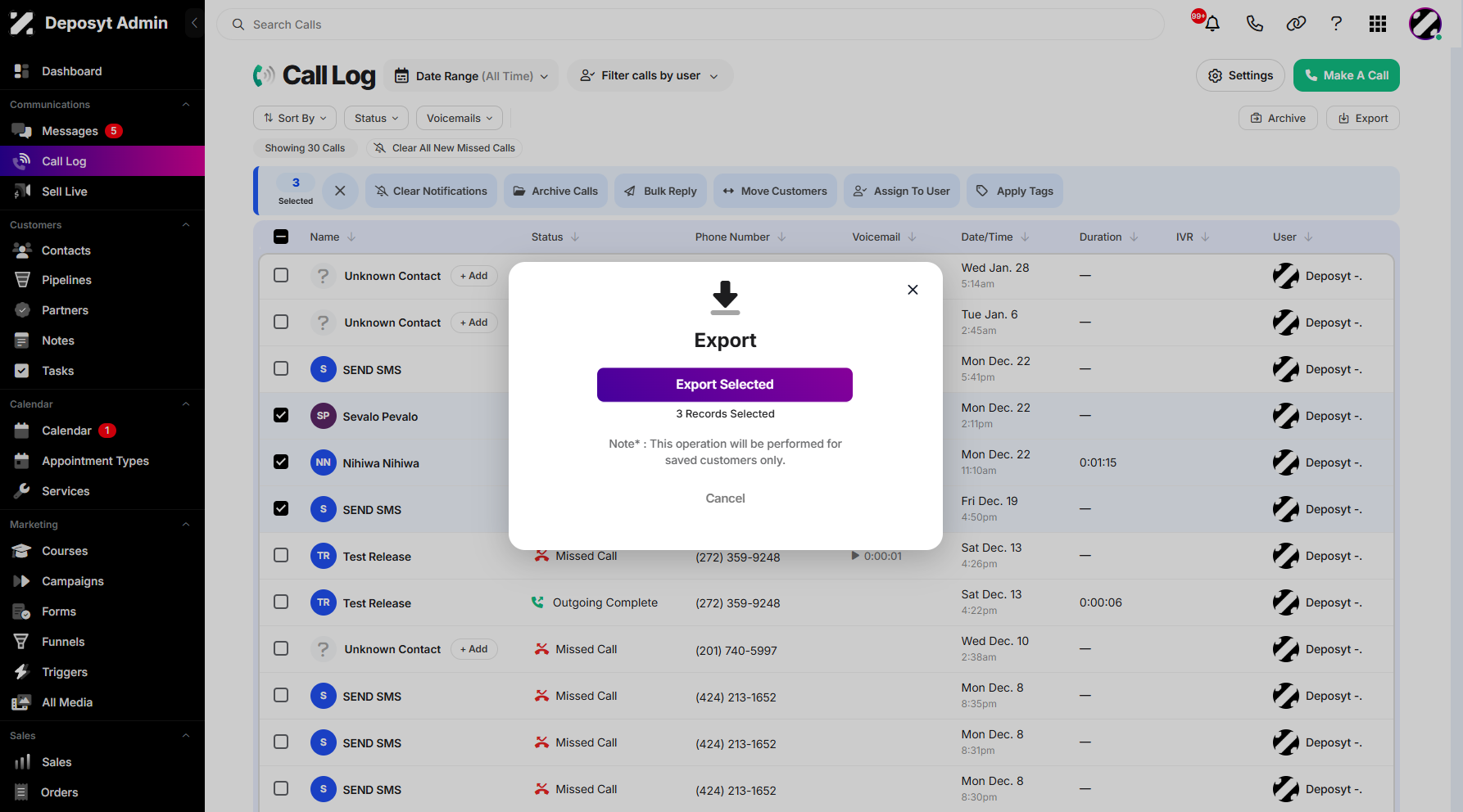 Step 6: Click on Export Selected to start exporting the chosen call history.