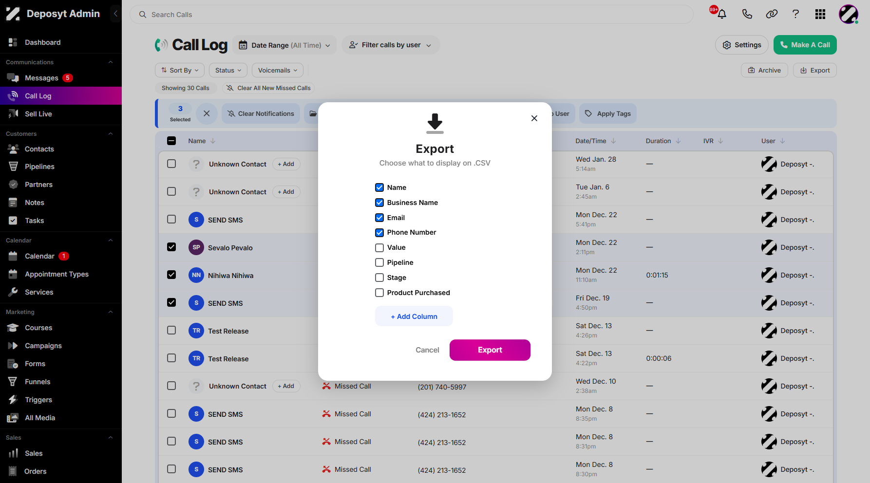 Step 8: Click on Export to start the exporting process. This will generate a file containing the selected data fields from your call history.