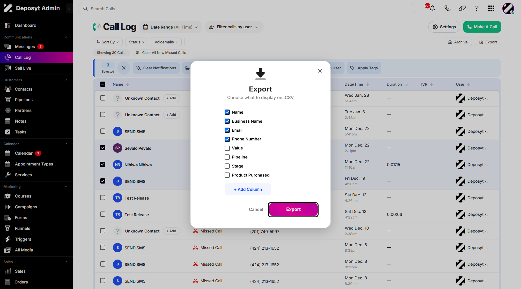 Step 8: Click on Export to start the exporting process. This will generate a file containing the selected data fields from your call history.