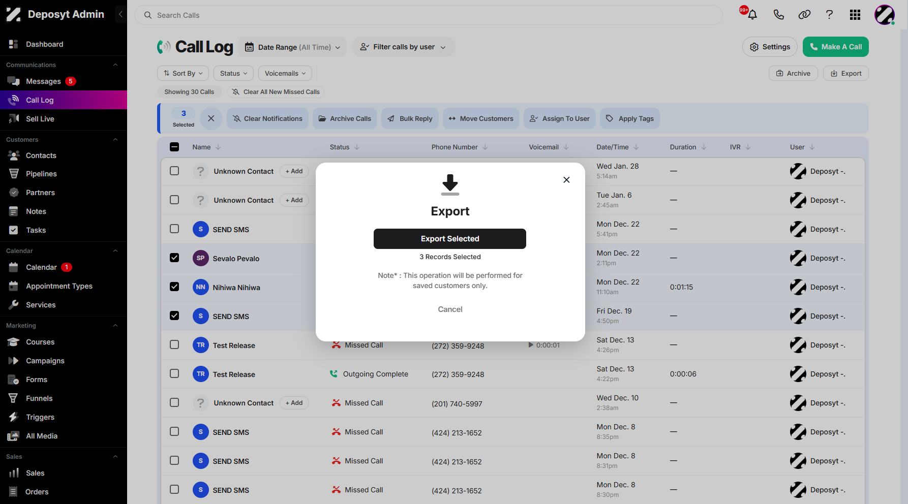 Step 5: A pop-up window will appear, showing the number of calls selected for export.