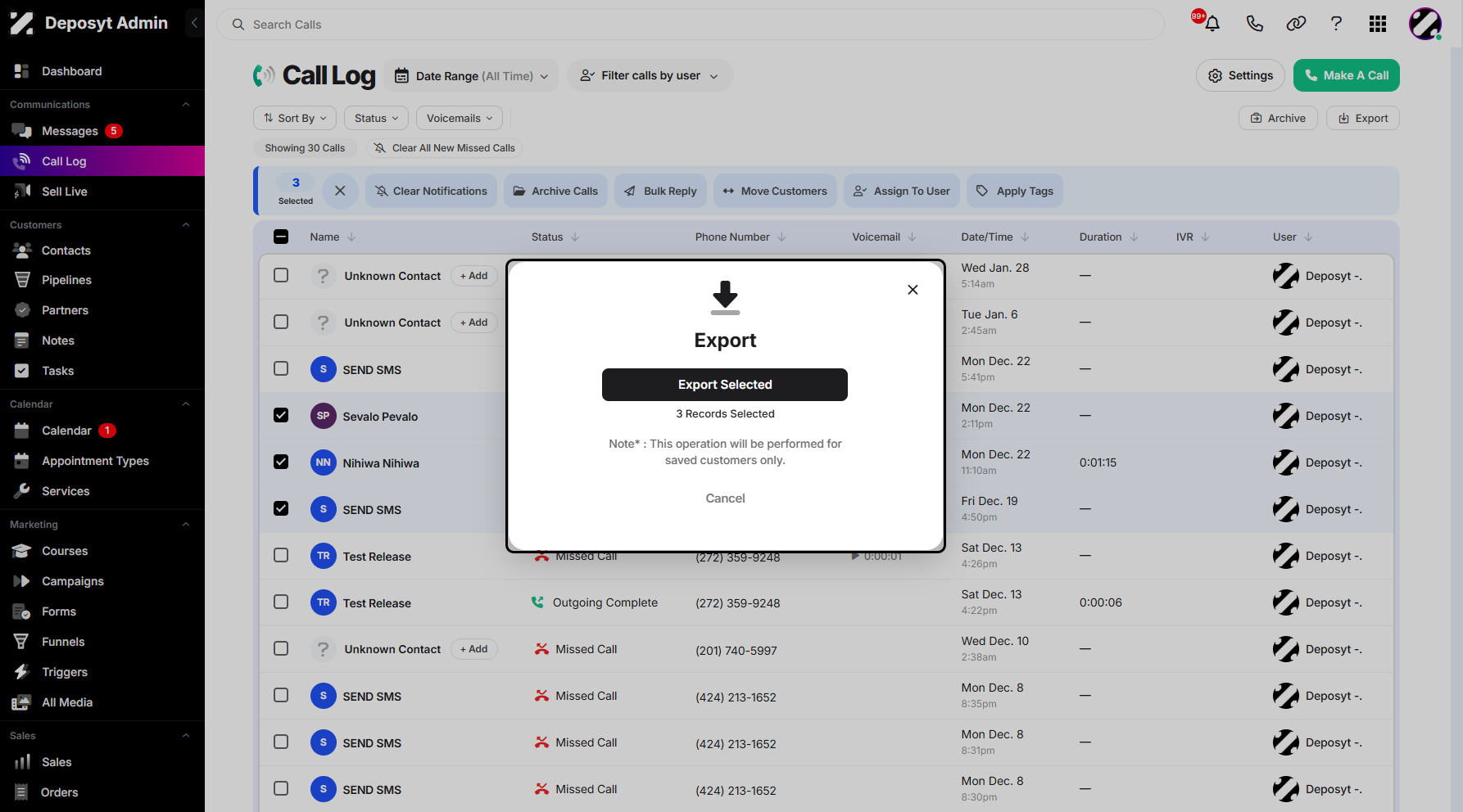Step 5: A pop-up window will appear, showing the number of calls selected for export.
