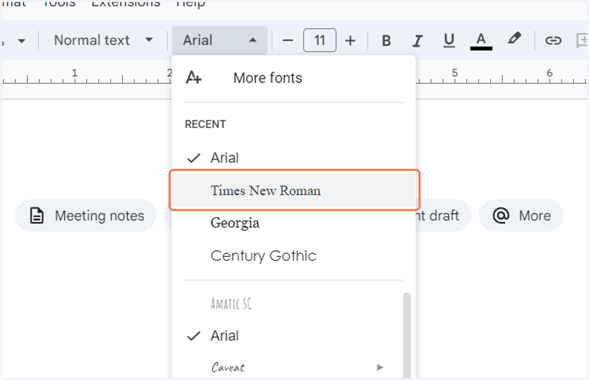 Click on Times New Roman