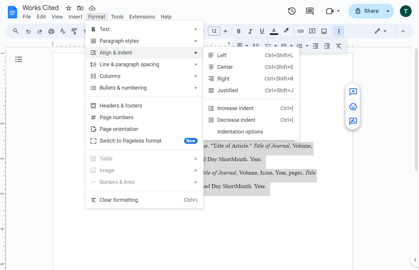 Click on Align & indent…