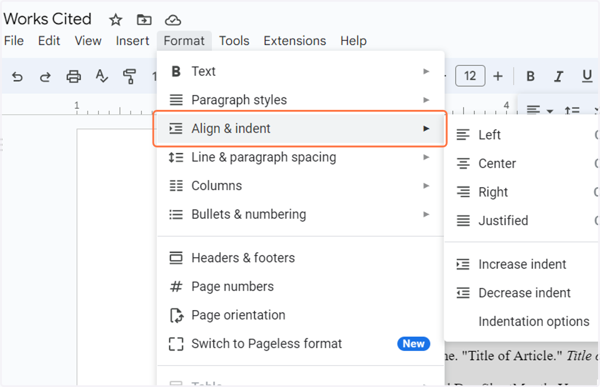 Click on Align & indent…