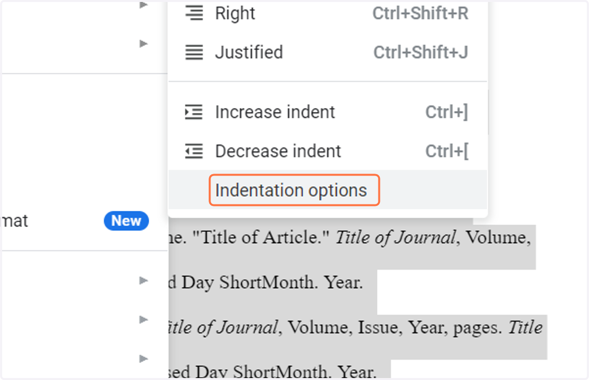 Click on Indentation options