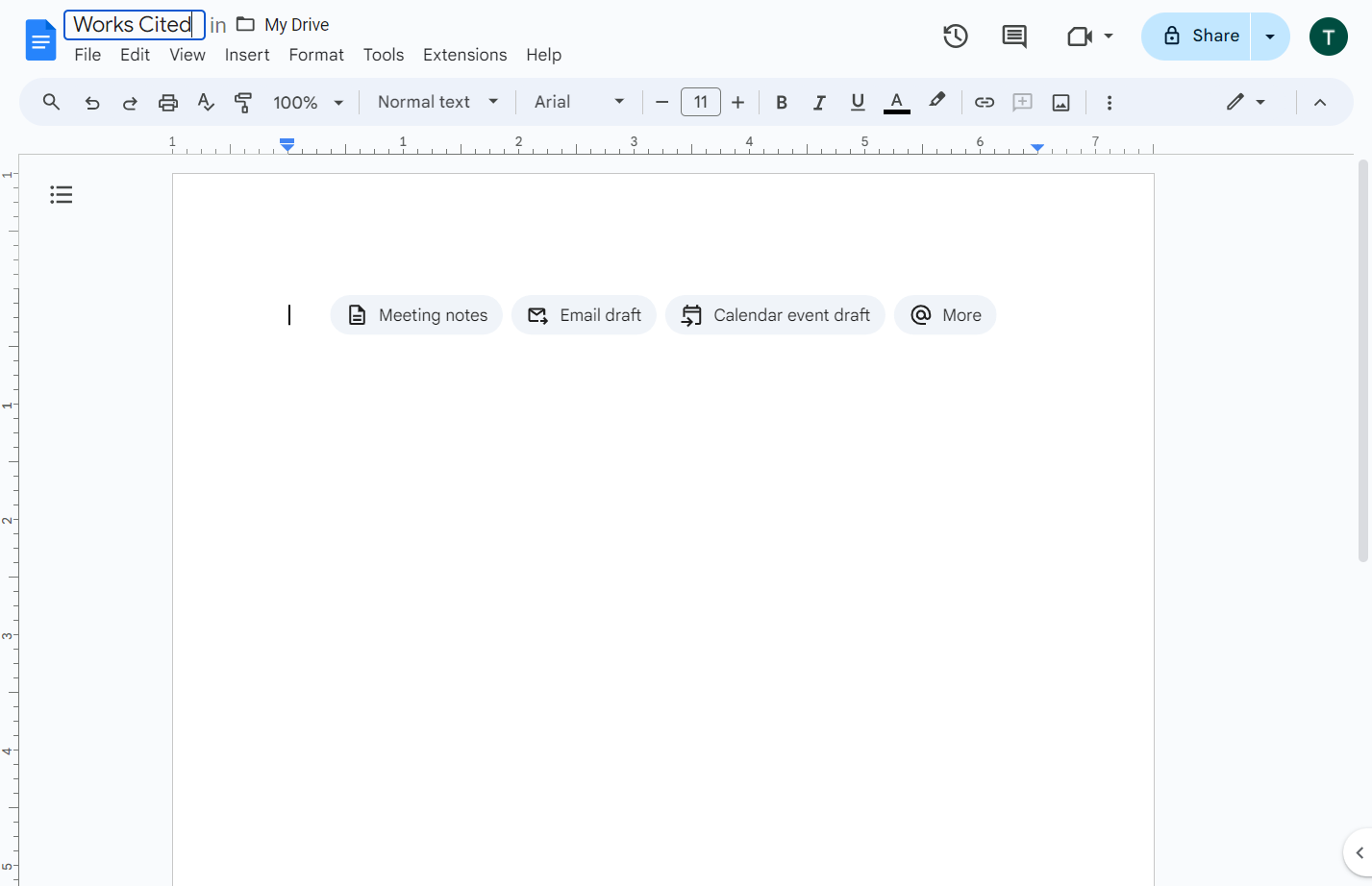 Type "Works Cited" in to title the document.