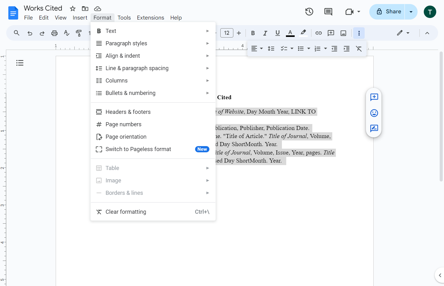 Click on Format and Line & paragraph spacing.