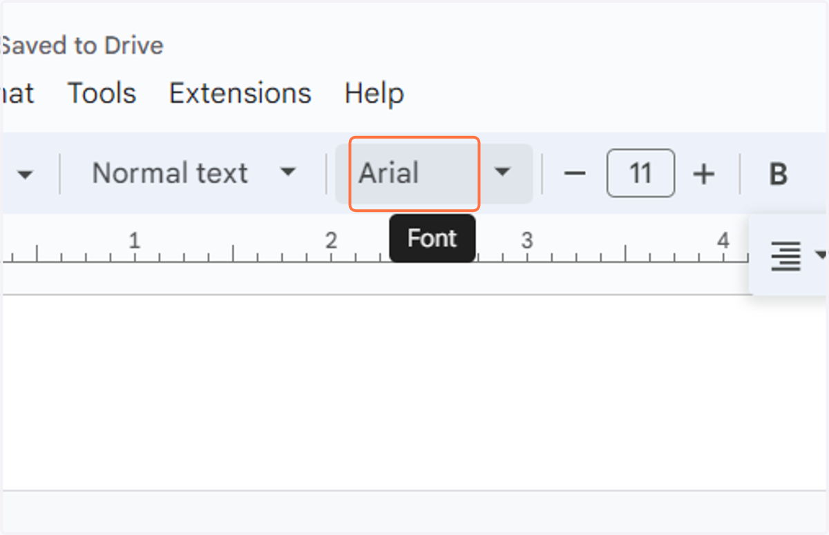Click on Font list. Arial selected.