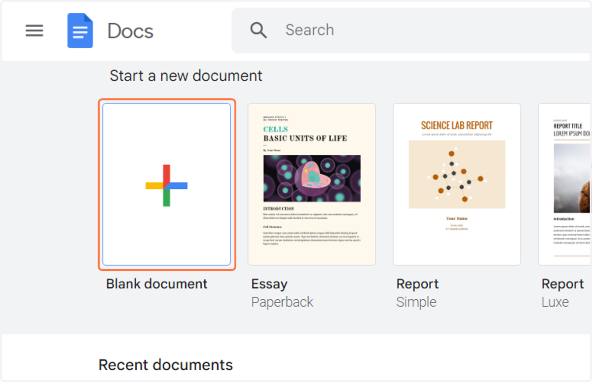 Click on Blank document