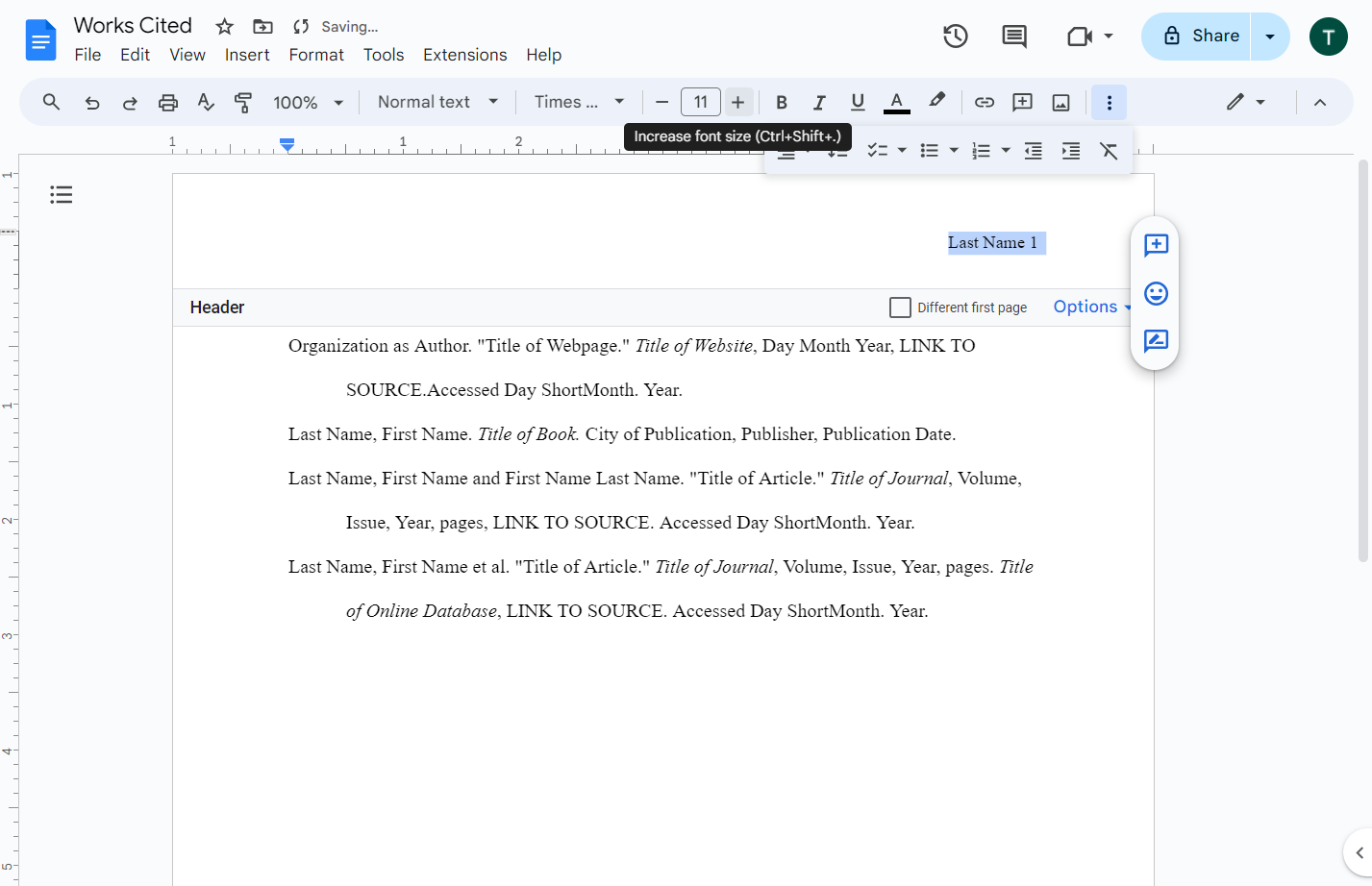 Click on Increase font size (Ctrl+Shift+period)
