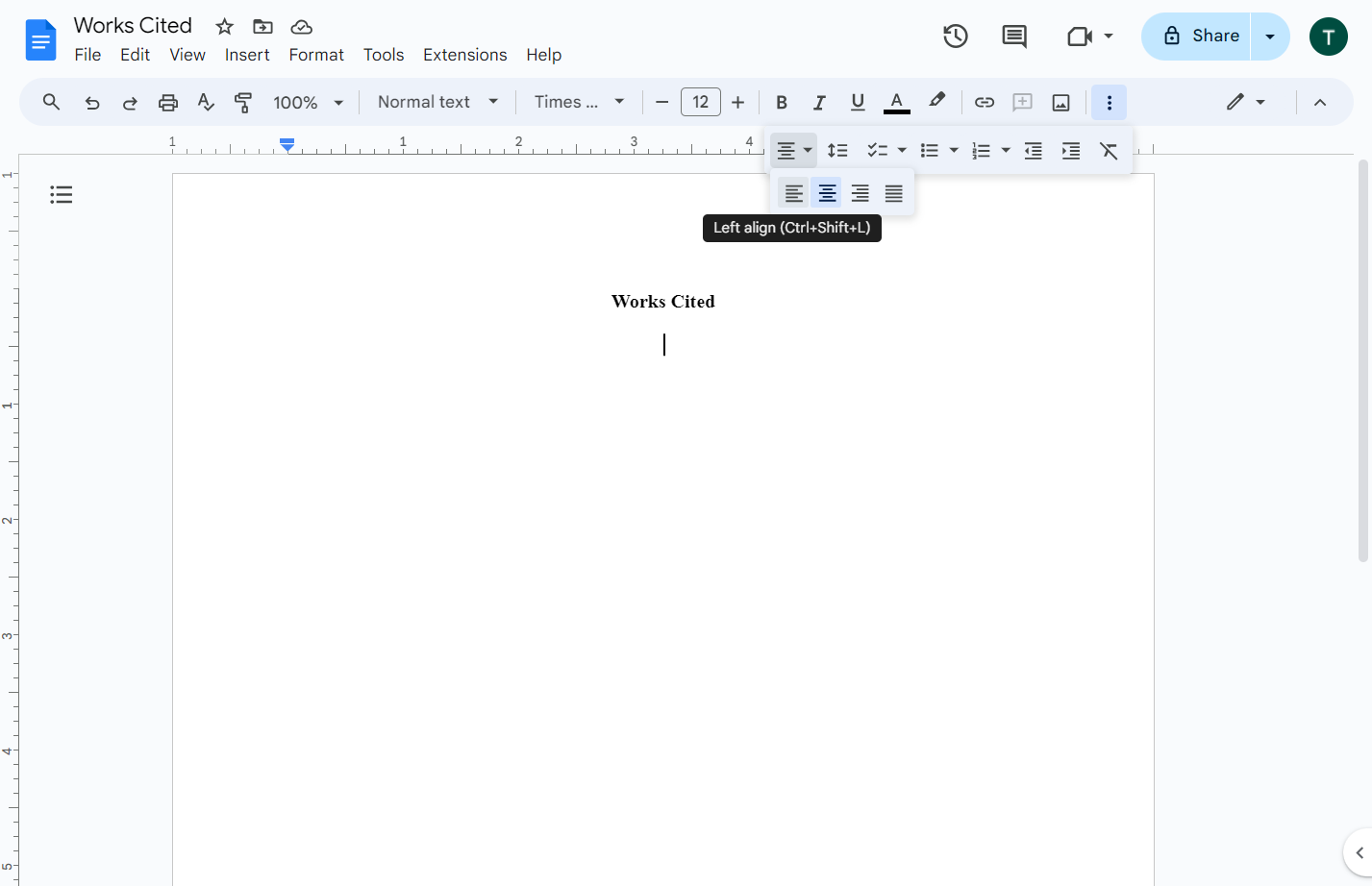 Click on Left align (Ctrl+Shift+L)