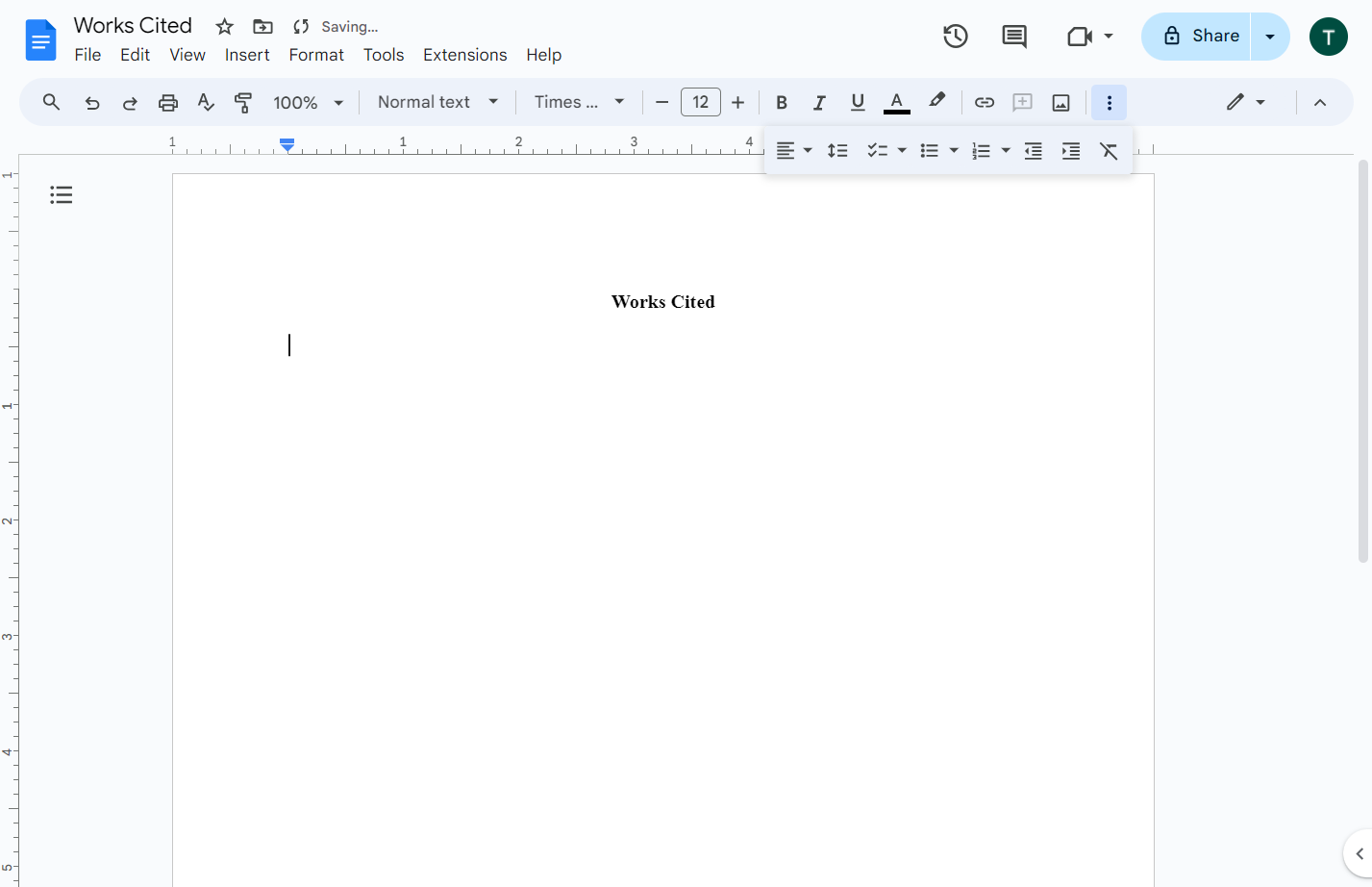 Click on the page. Then, copy in all of your citations in MLA format.