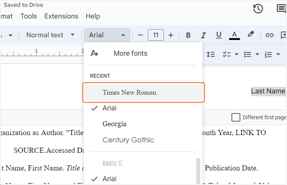 Click on Times New Roman