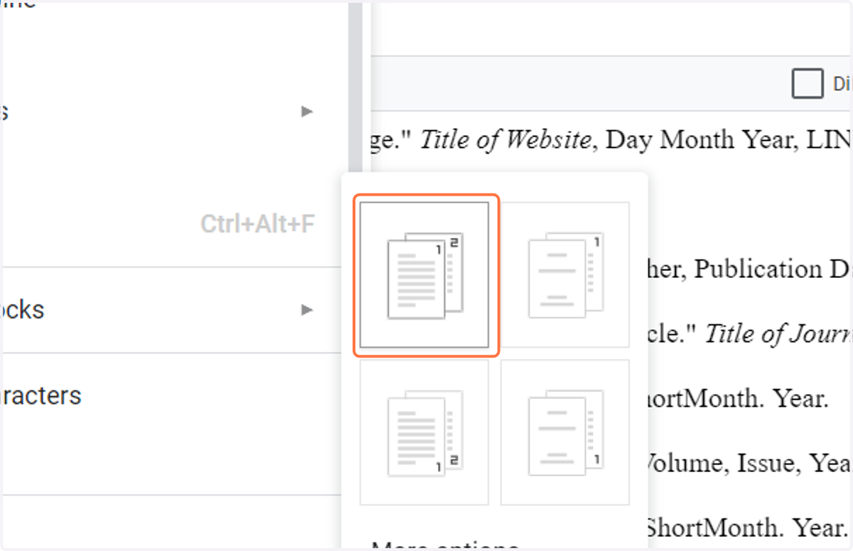 Click on Row 1. Column 1. Page number in header starting on the first page. When the number appears on the left hand corner, type your last name in front of it.