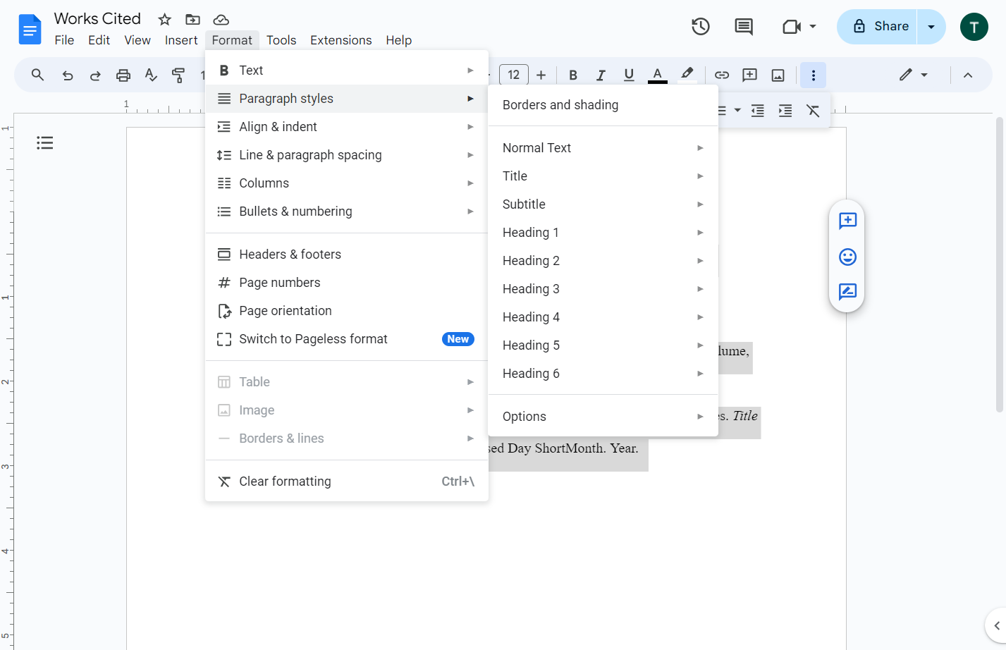 Click on Paragraph styles…