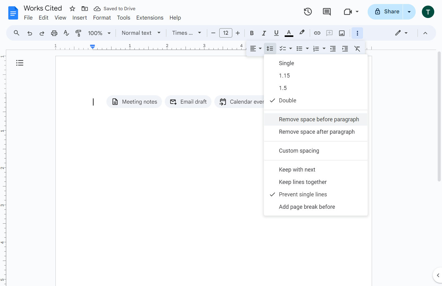 Click on Remove space before paragraph