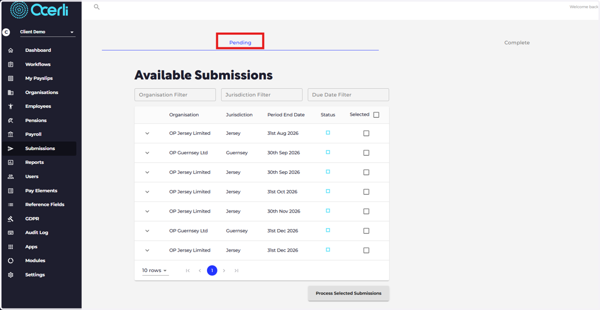 Click the Pending submissions tab.