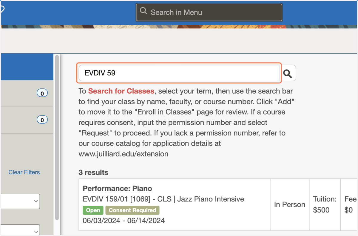 Locate your class by course number (ex: EVDIV 59)...