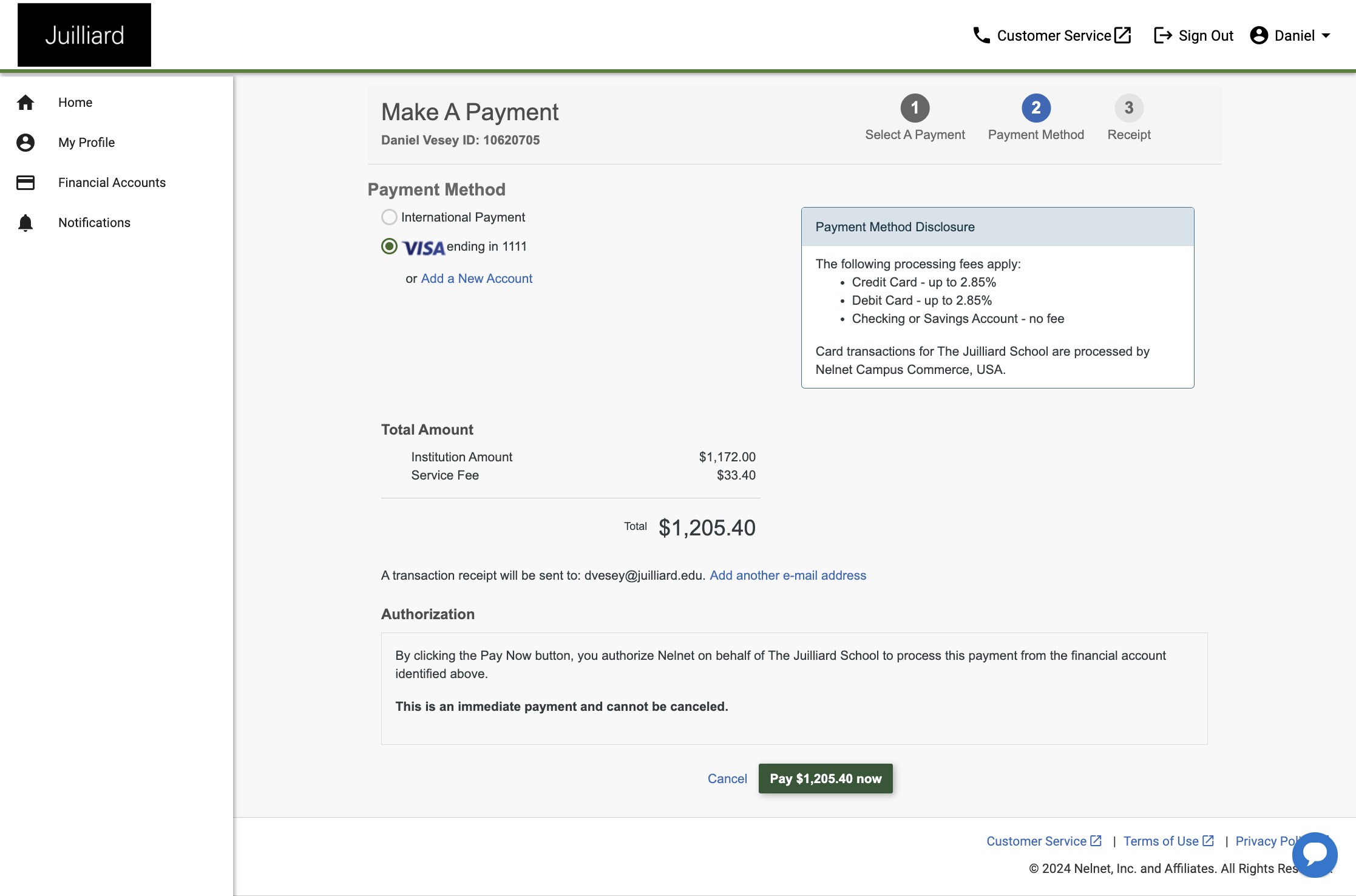 Click on Pay $1,205.40 now