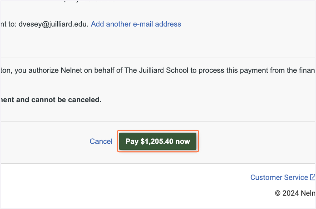 Click on Pay $1,205.40 now