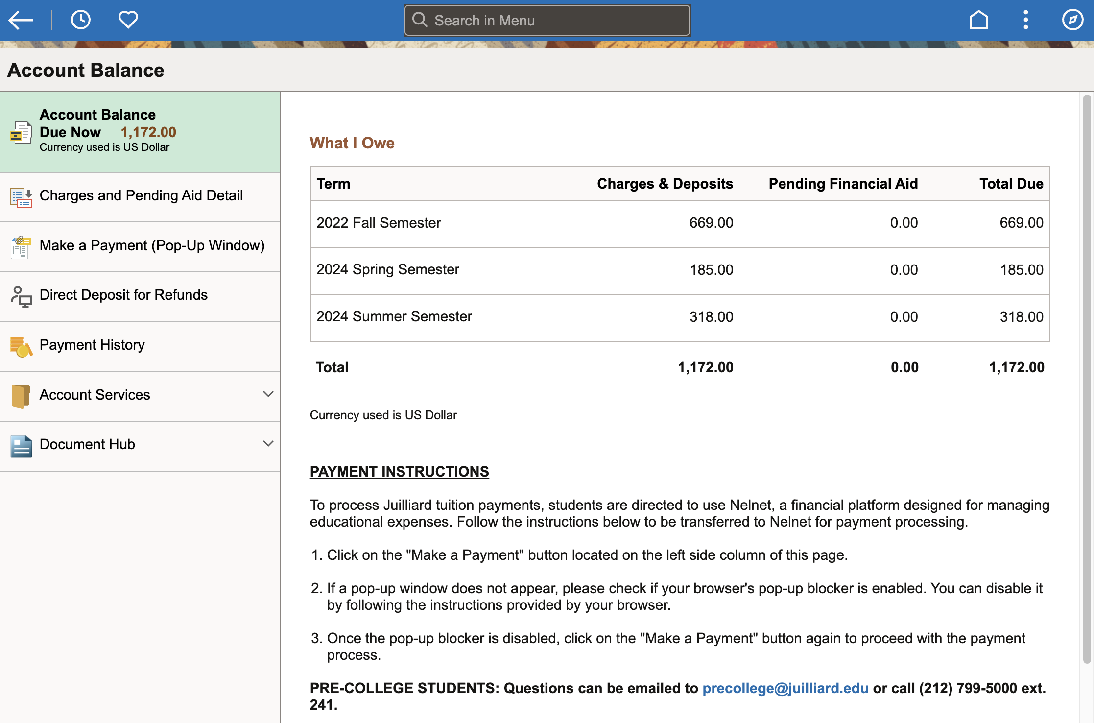 Your tuition breakdown by semester will display hgere.